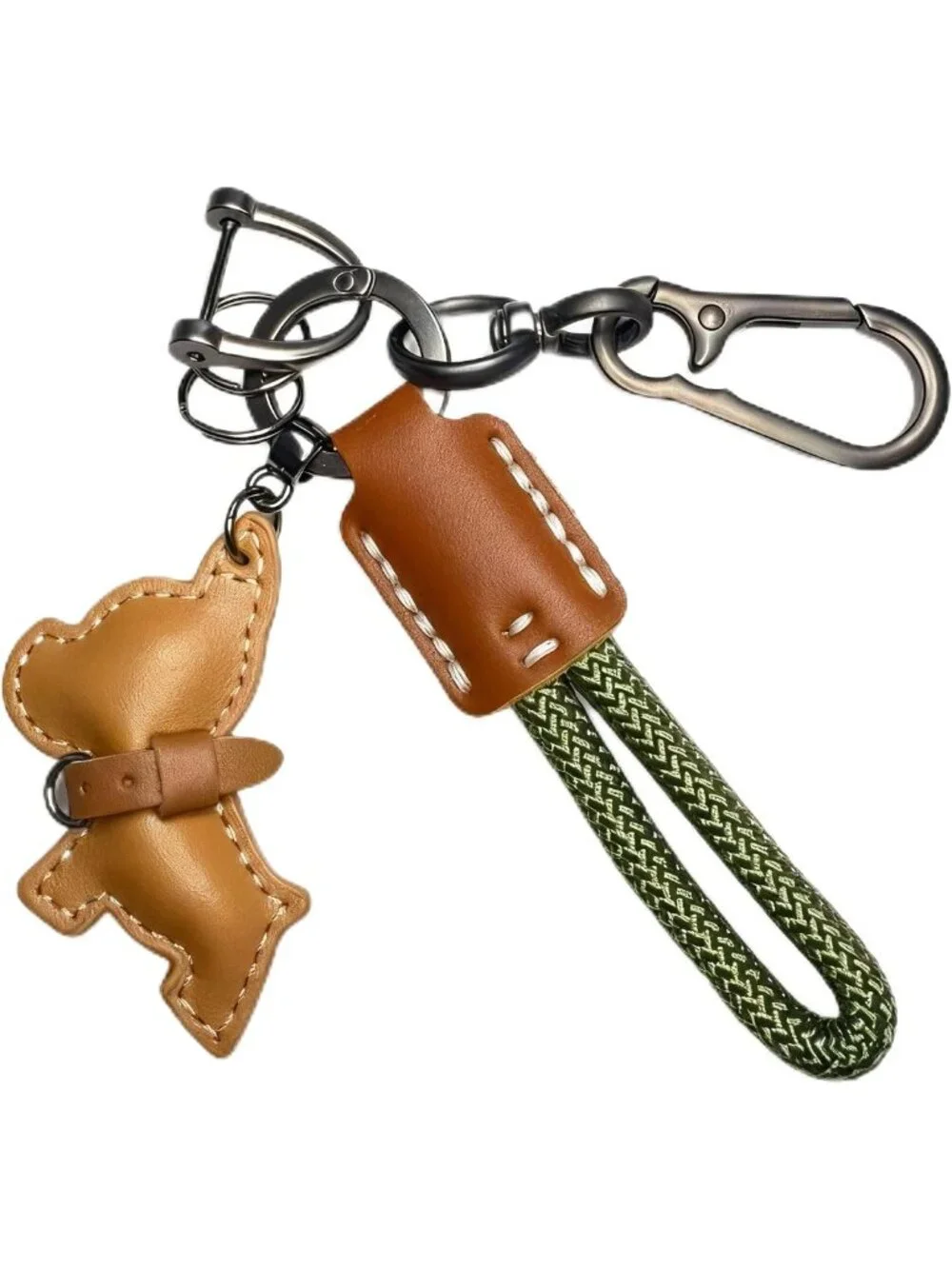 Cute Leather French Bulldog Keychain for Women | D Ring Car Key Fob Holder with